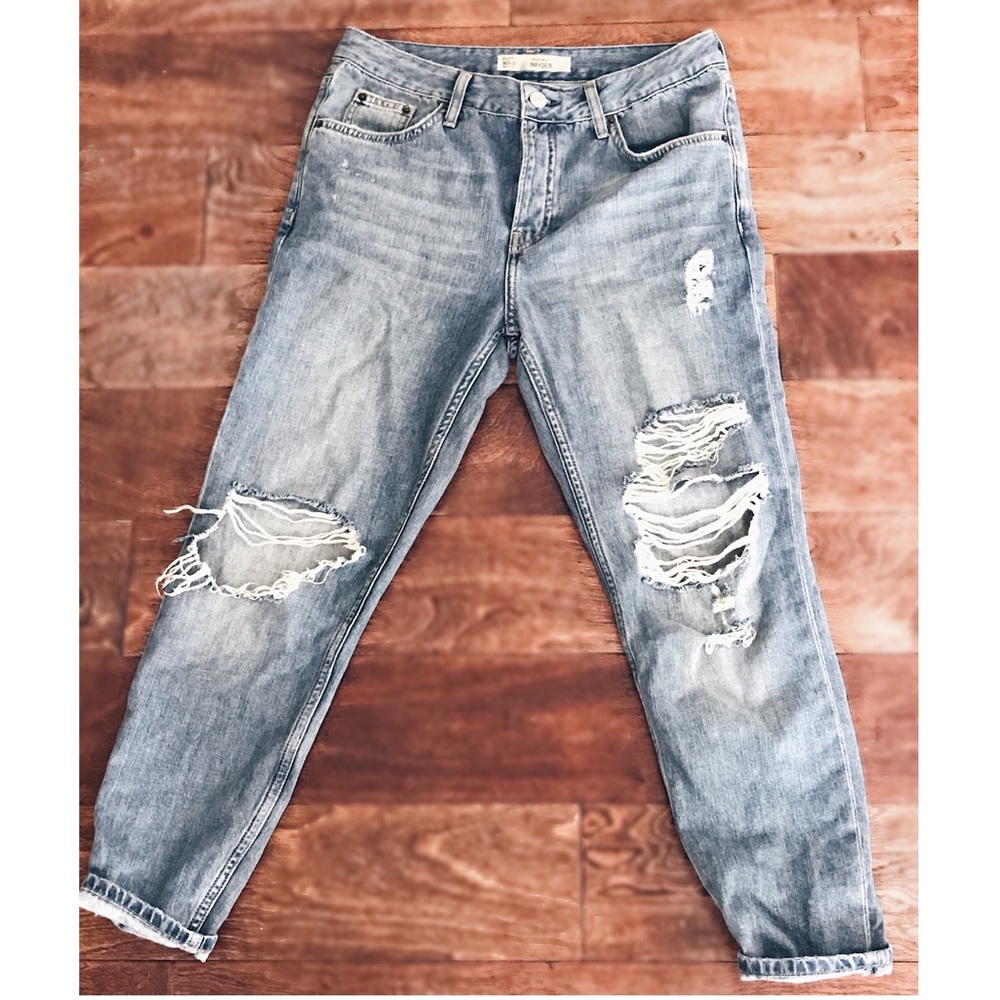 Medium blue wash distressed Topshop boyfriend jean